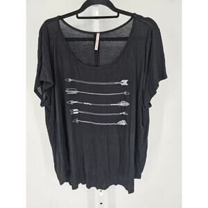 Mezzanine Womens Sz 2X Short Sleeve T Shirt Black w/ White Arrow Print